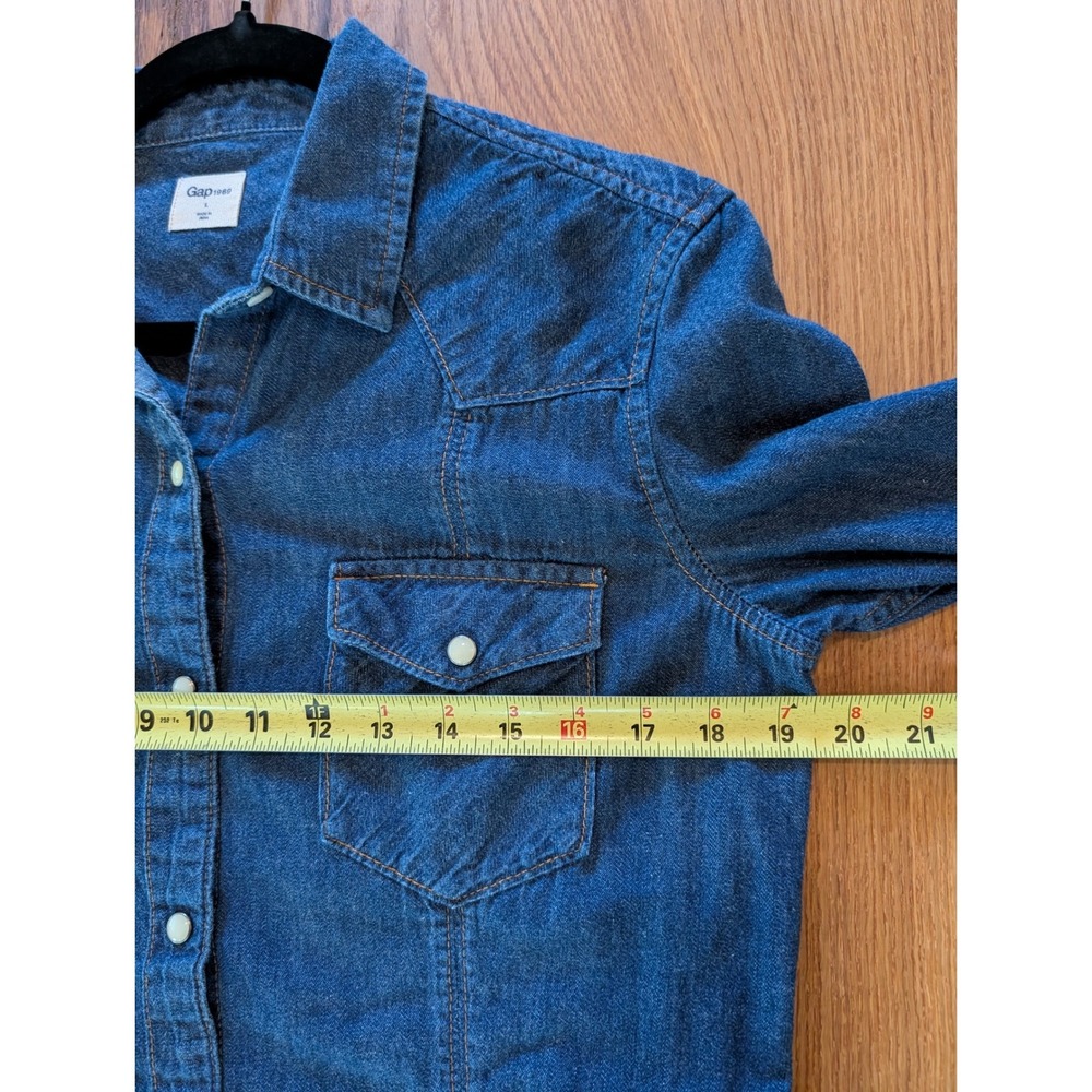 Gap 1969 Womens Blue Denim Western Pearl Snap Shirt Dress Size L Tie Waist Belt - Picture 6 of 9